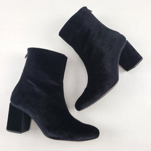Free People Cecile Velvet Ankle Boot Womens 10 Black Back Zip Block Heel - Picture 1 of 12
